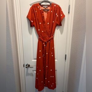 LOFT Rust and White Polka Dot Midi Dress